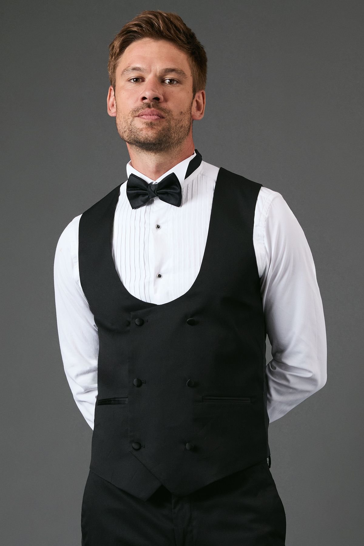 Burton Burton Men's Black Slim Fit Tuxedo Suit Waistcoat - 2