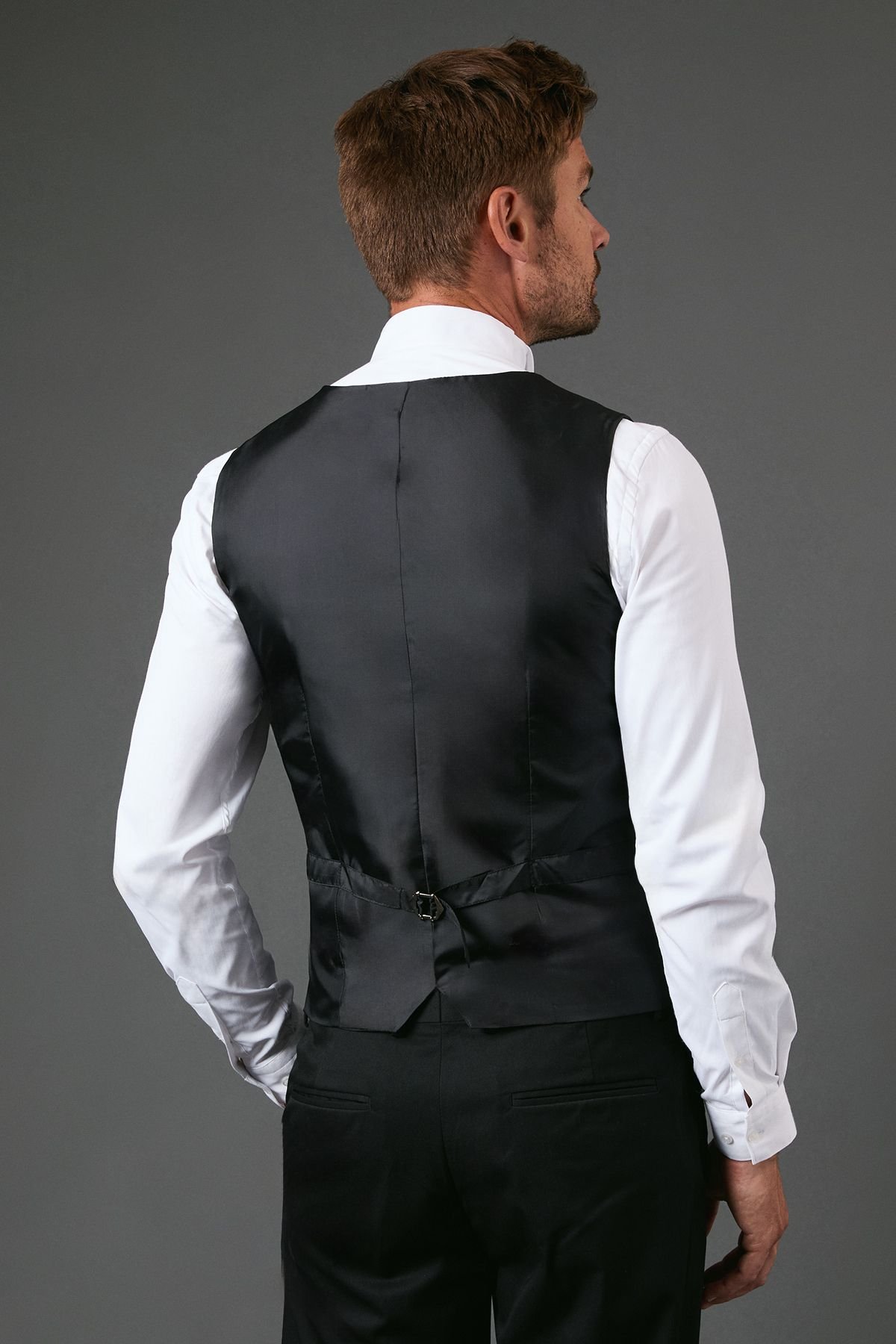 Burton Burton Men's Black Slim Fit Tuxedo Suit Waistcoat - 3