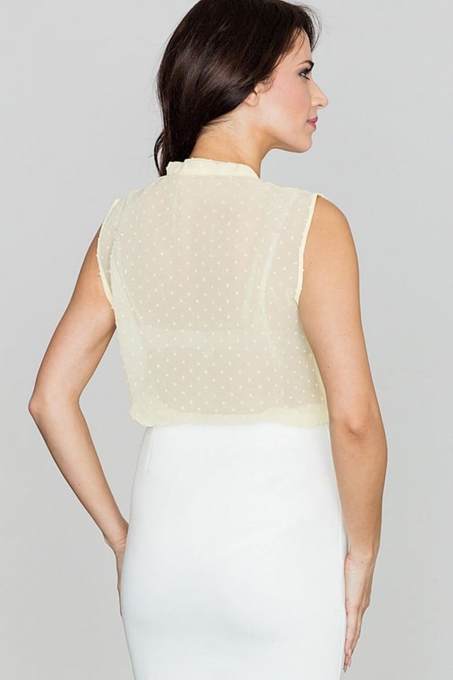 Love Lace Love Lace Women's Pastel Sheer Neck Tie Sleeveless Blouse in Yellow - 2
