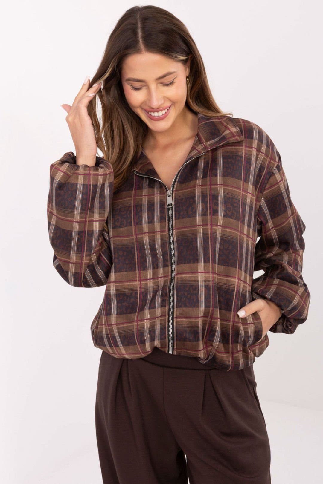 Love Lace Love Lace Women's Animal Check Print Zip Jacket in Poly Elastane