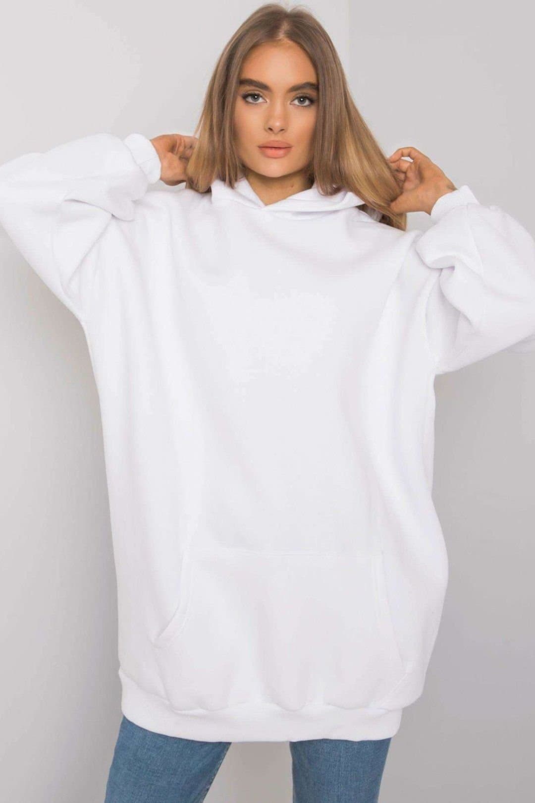 Love Lace Love Lace Women's Extended Cut Hooded Sweatshirt with Pouch in White