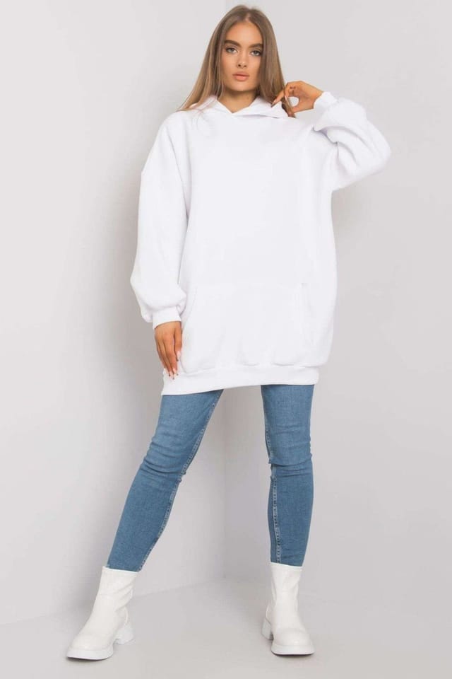 Love Lace Love Lace Women's Extended Cut Hooded Sweatshirt with Pouch in White - 2