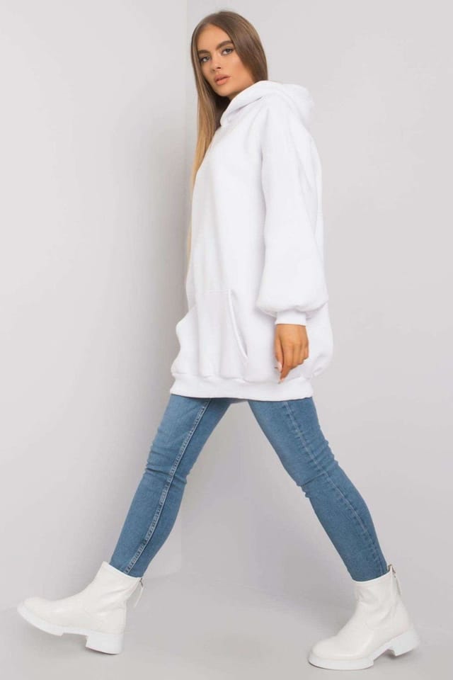 Love Lace Love Lace Women's Extended Cut Hooded Sweatshirt with Pouch in White - 3