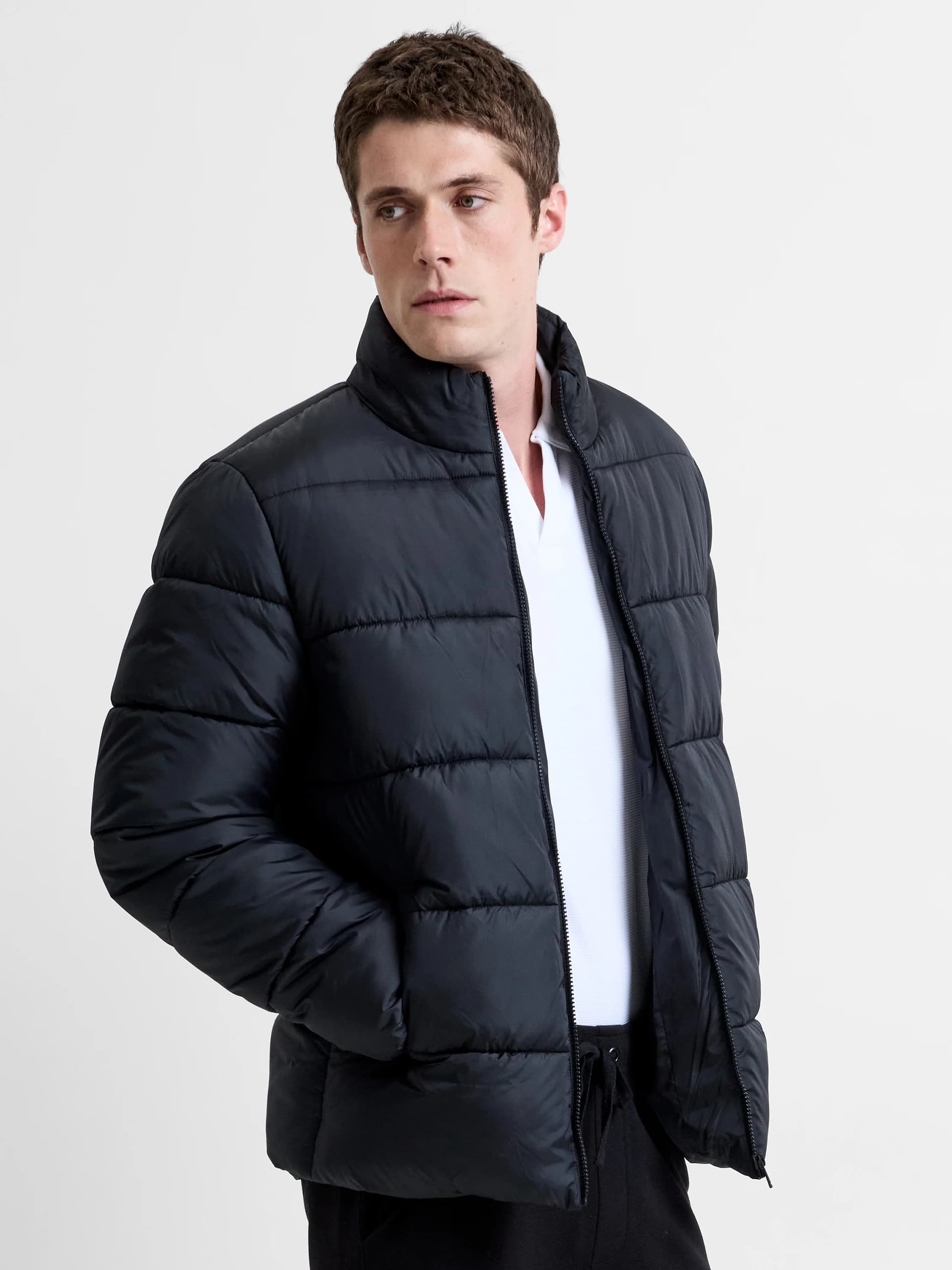 French Connection Funnel Neck Recycled Puffer Jacket Black