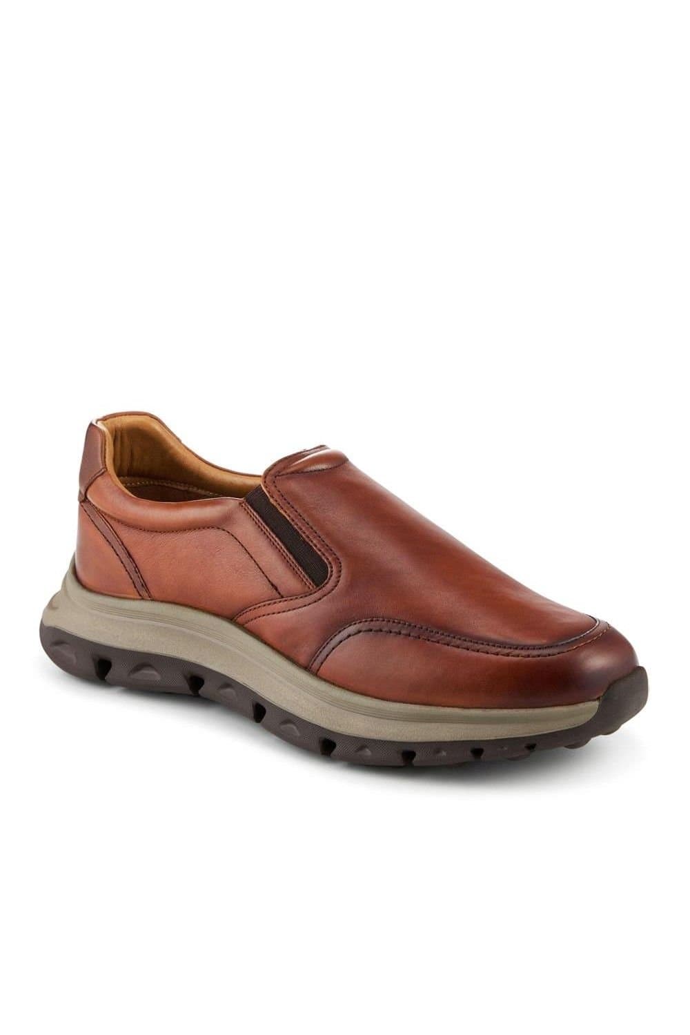 Pavers Pavers Men's Wide Fit Leather Elasticated Slip On Shoes in Tan