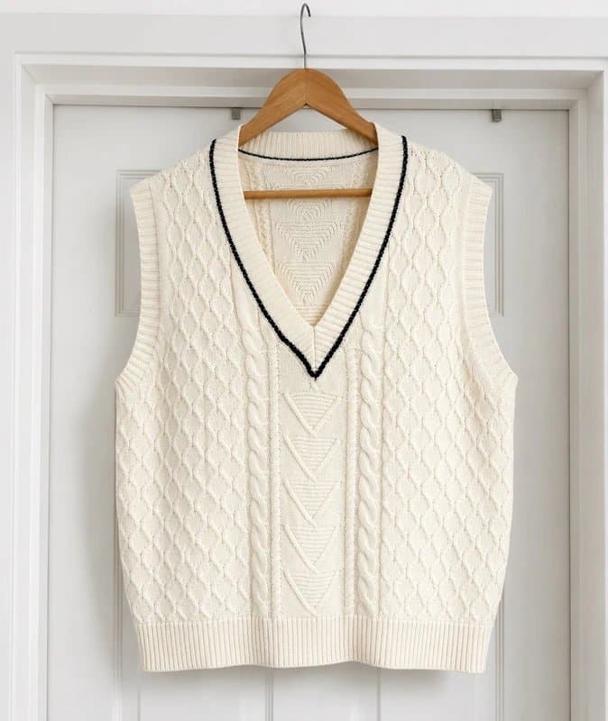 Shein Adorable Women's V Neck Cable Knit Slouchy Knitted Sweater Vest Top Waistcoat size L 16-18