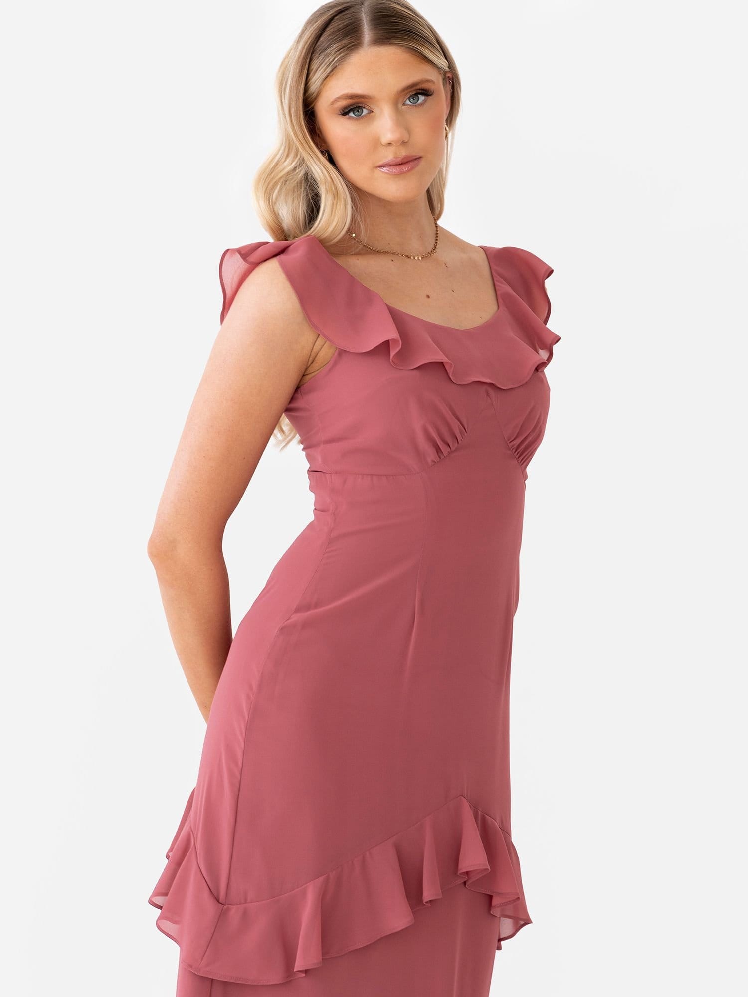 Anaya with Love Anaya with Love Women's Tie-Back Ruffle Maxi Dress in Light Pink - 4