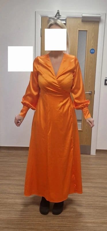 Never Fully Dressed Orange Silk Wrap Dress
