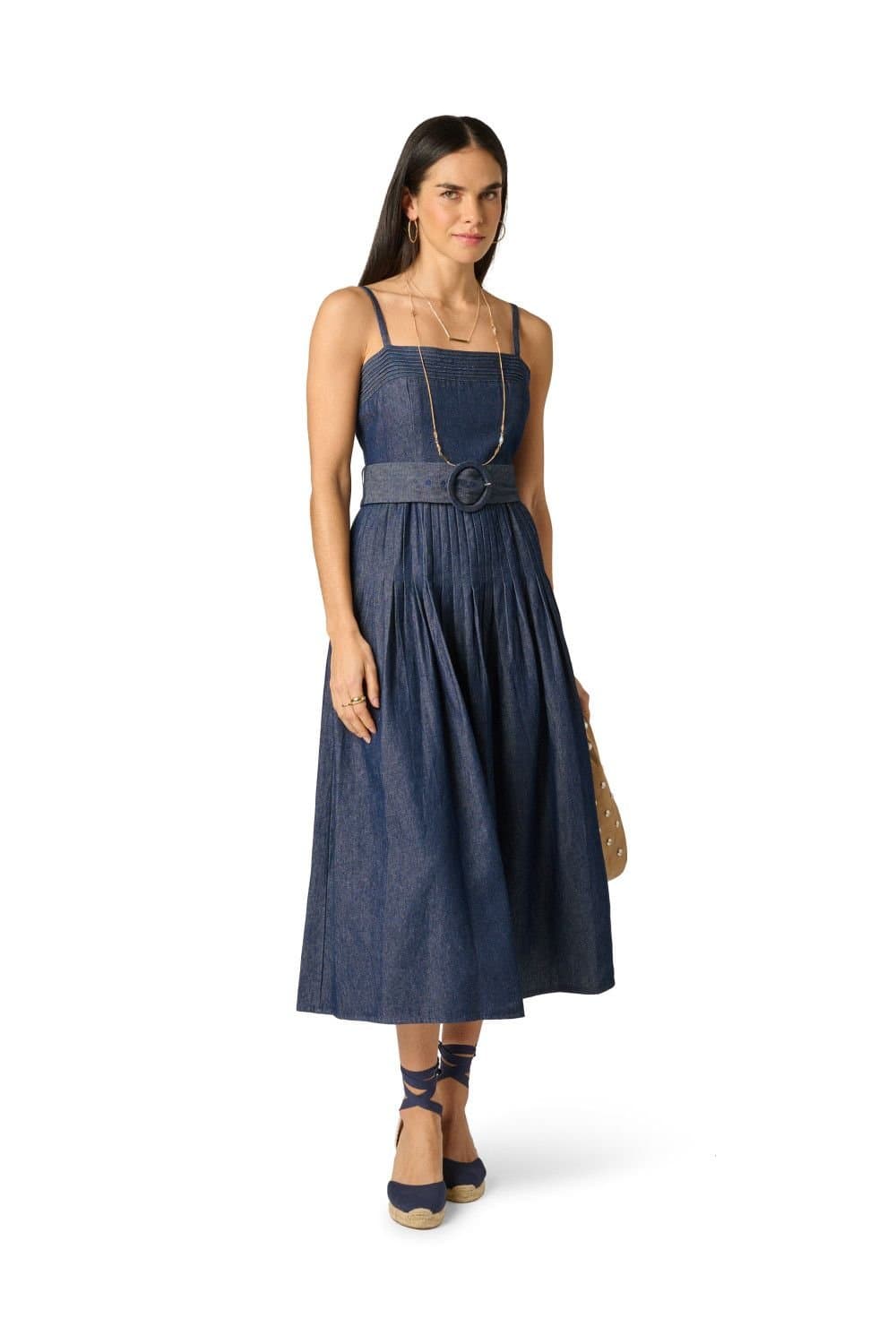 Adrianna by Adrianna Papell Adrianna by Adrianna Papell Women's Pintucked Denim Midi in Blue
