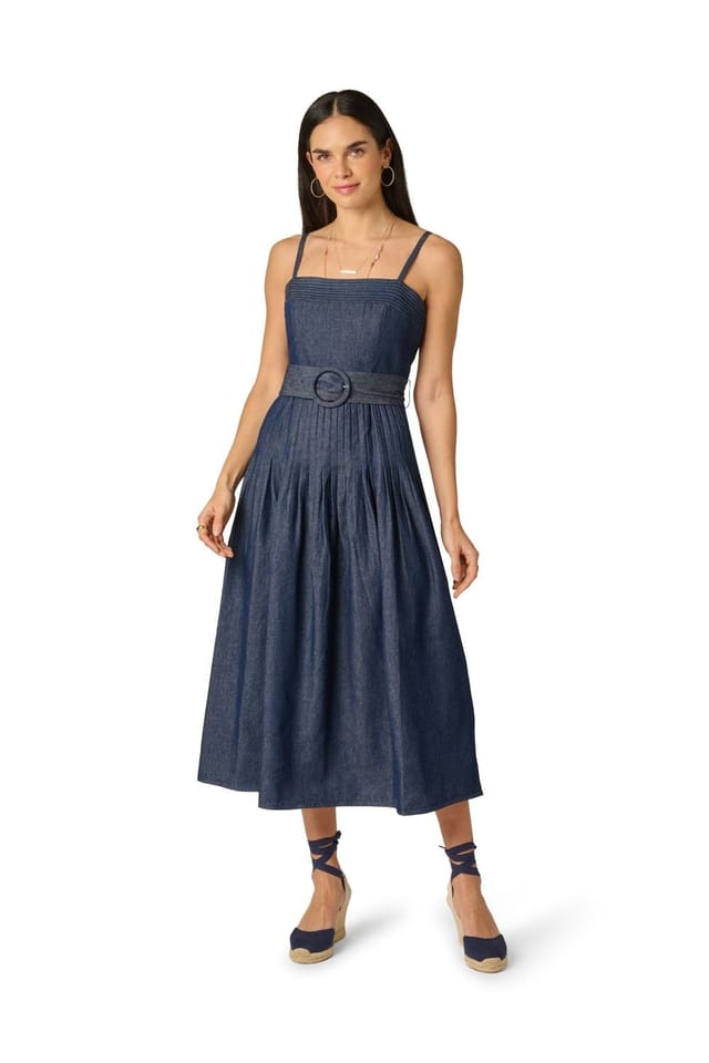 Adrianna by Adrianna Papell Adrianna by Adrianna Papell Women's Pintucked Denim Midi in Blue - 2