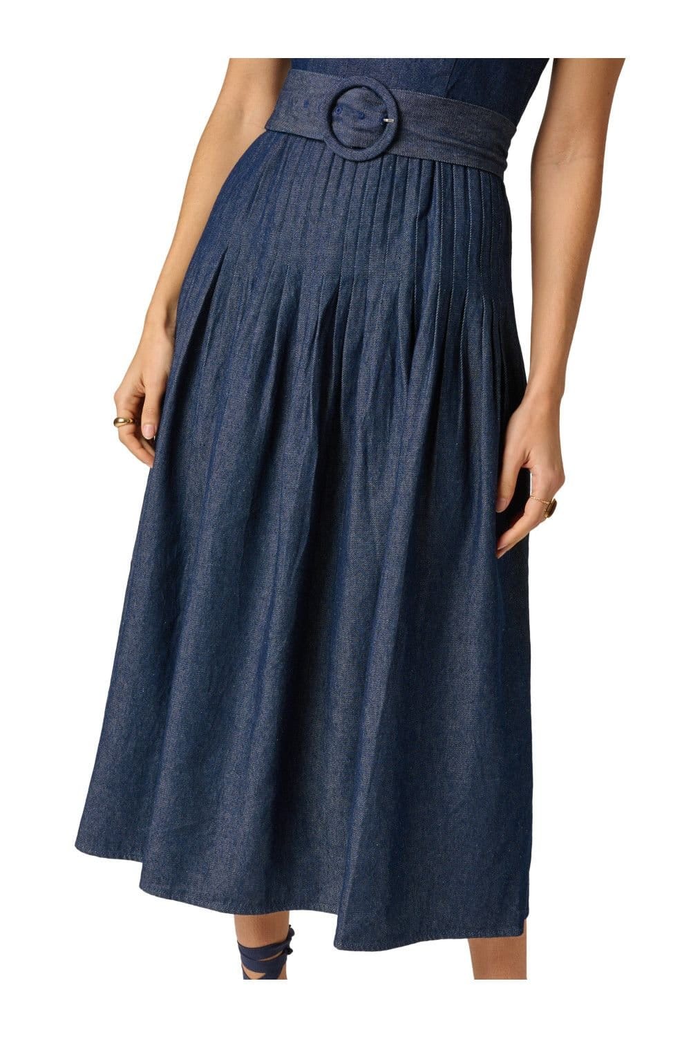 Adrianna by Adrianna Papell Adrianna by Adrianna Papell Women's Pintucked Denim Midi in Blue - 4