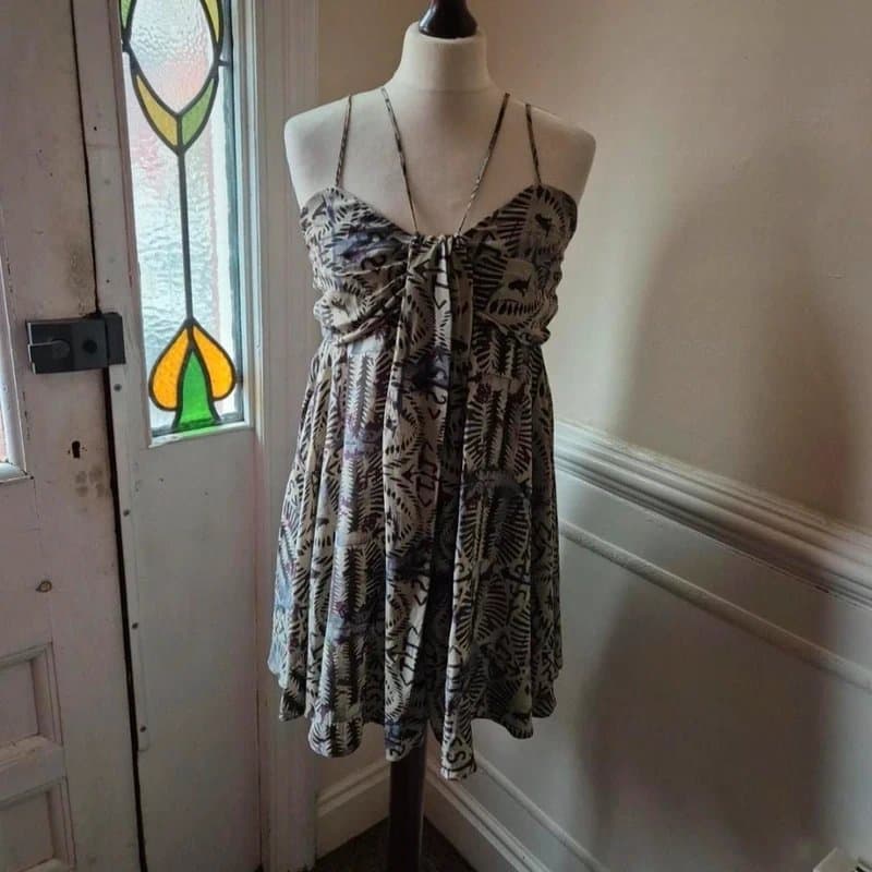 AllSaints Vintage All Saints 10 kindled dress slip mini babydoll trapeze silk 00s y2k print
