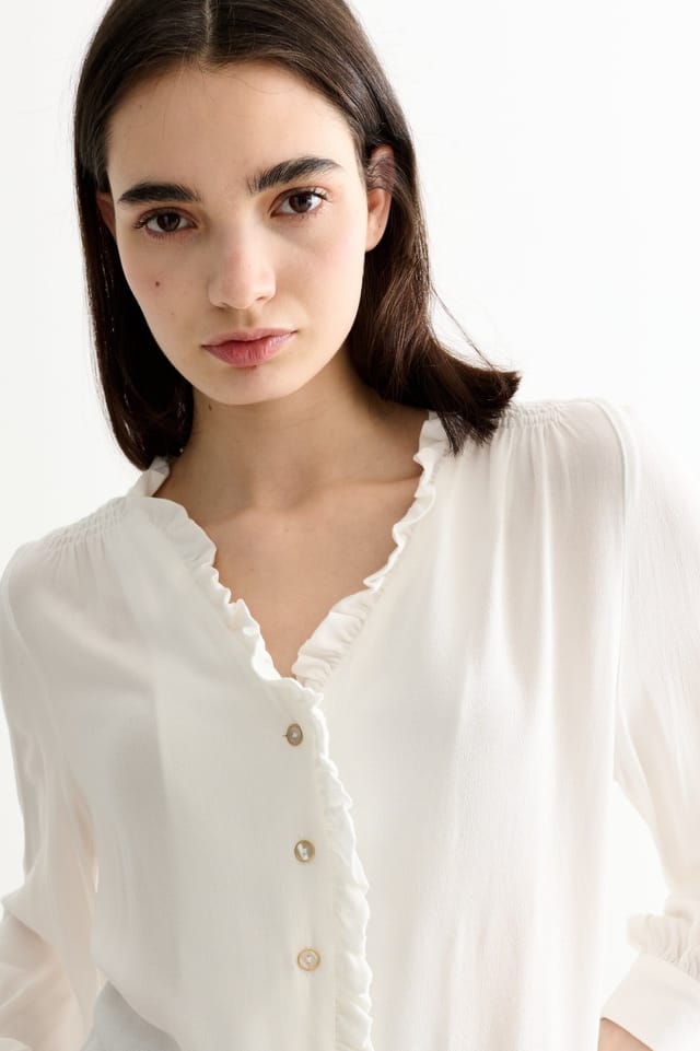 Louche Louche Women's Alegra Moss Crepe Frill V-Neck Blouse - 3