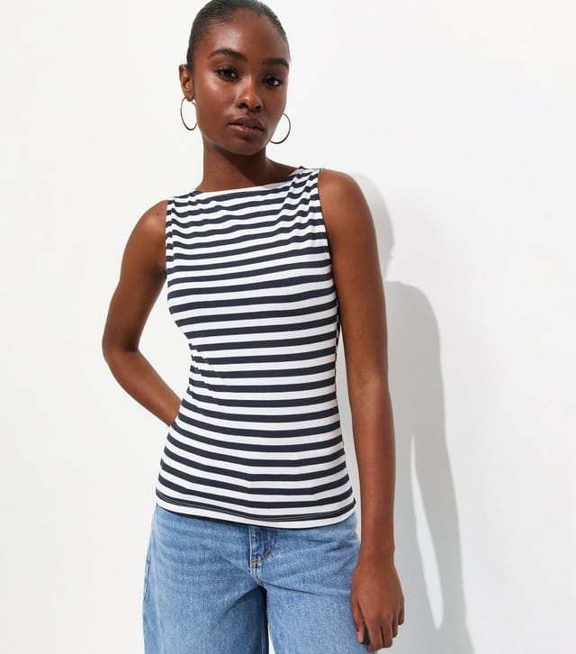 New Look Women's Dark Blue Striped Slash Neck Top New Look - 2