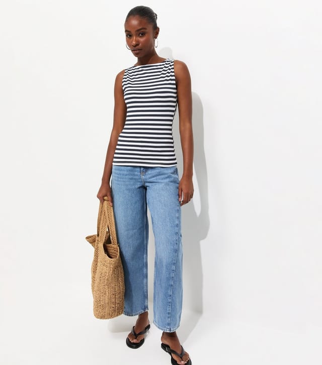New Look Women's Dark Blue Striped Slash Neck Top New Look - 3