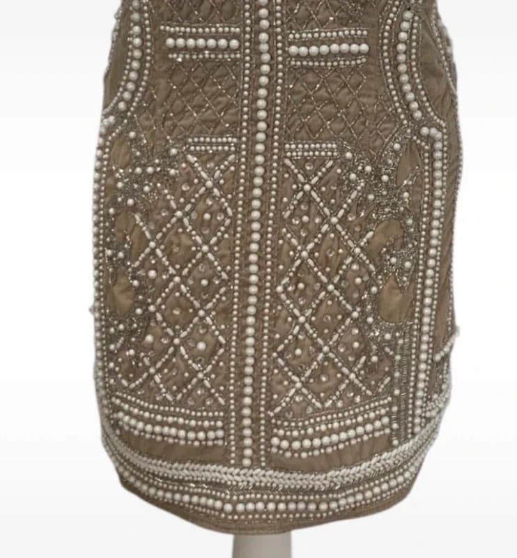 ASOS Design ASOS Summer Mini Party Dress Size 10 Taupe Velvet Pearl Embellished Premium RRP£95