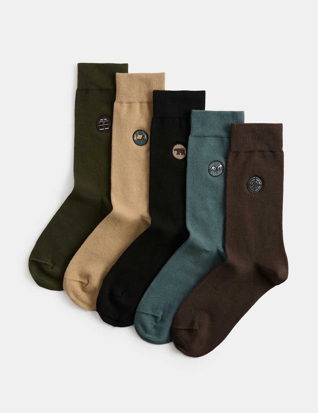 Marks & Spencer M&S 5 Pack Cool & Fresh™ Outdoor Cotton Rich Socks Multi