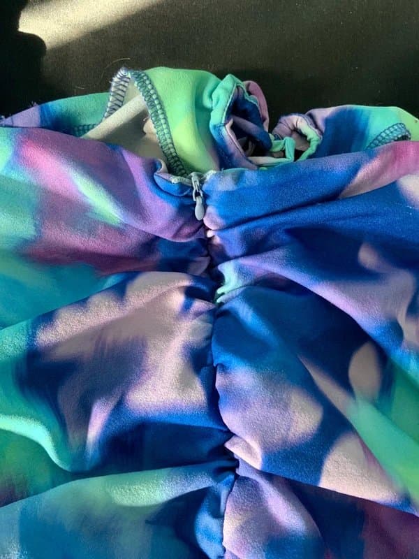 Bershka Blue, purple and green ruffled/ruched dress.