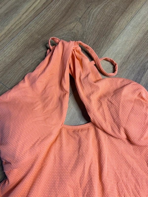 Karen Millen Karen Millen Orange Textured Halter Swimsuit | Size L - 1