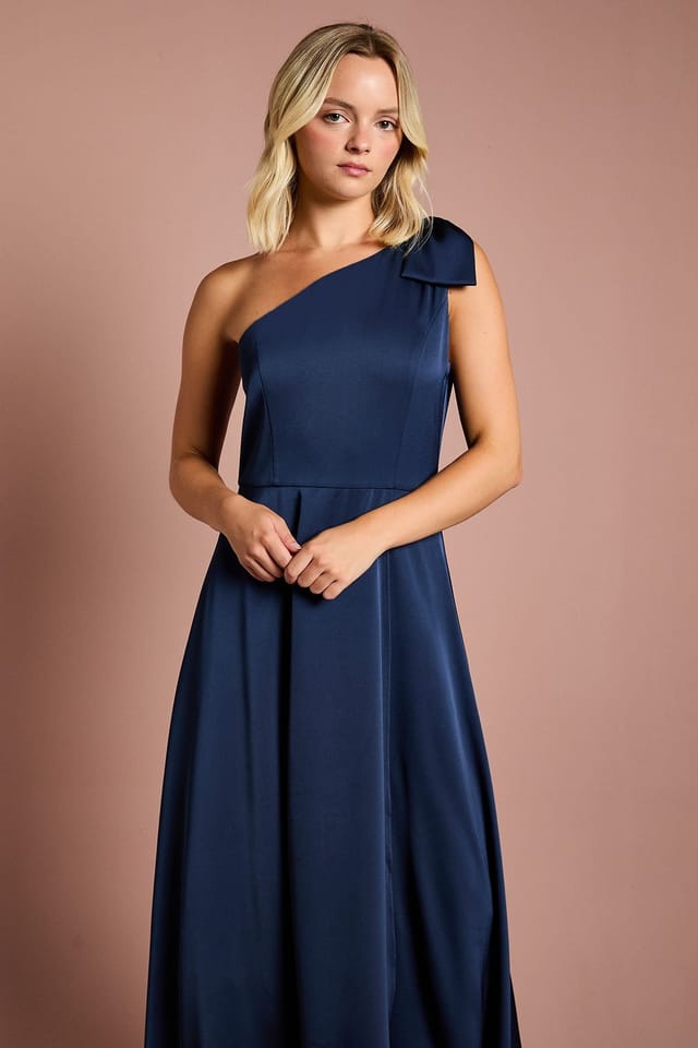 Coast Coast Women's Teen One Shoulder Bow Bridesmaid Dress in Navy - 2