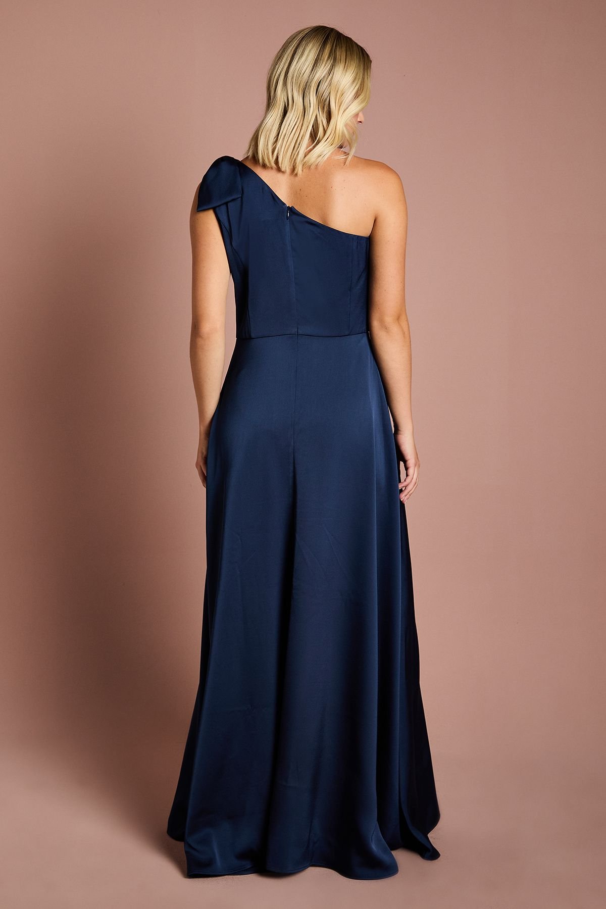 Coast Coast Women's Teen One Shoulder Bow Bridesmaid Dress in Navy - 3