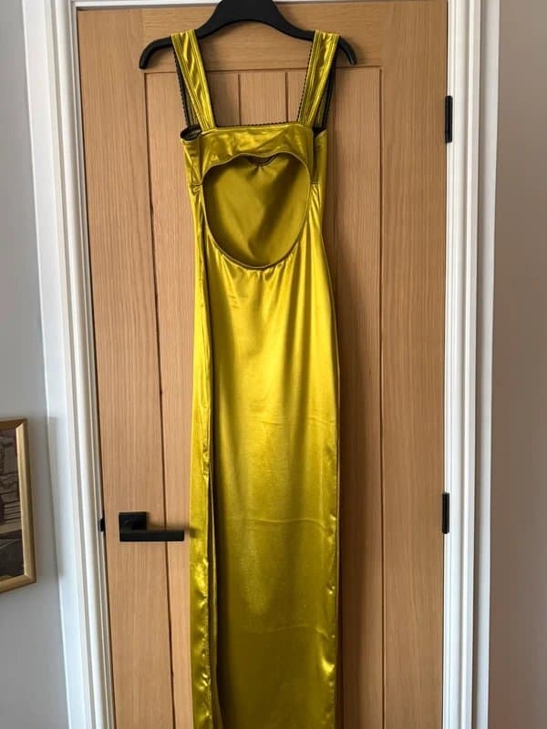 ASOS olive green sweetheart satin maxi dress