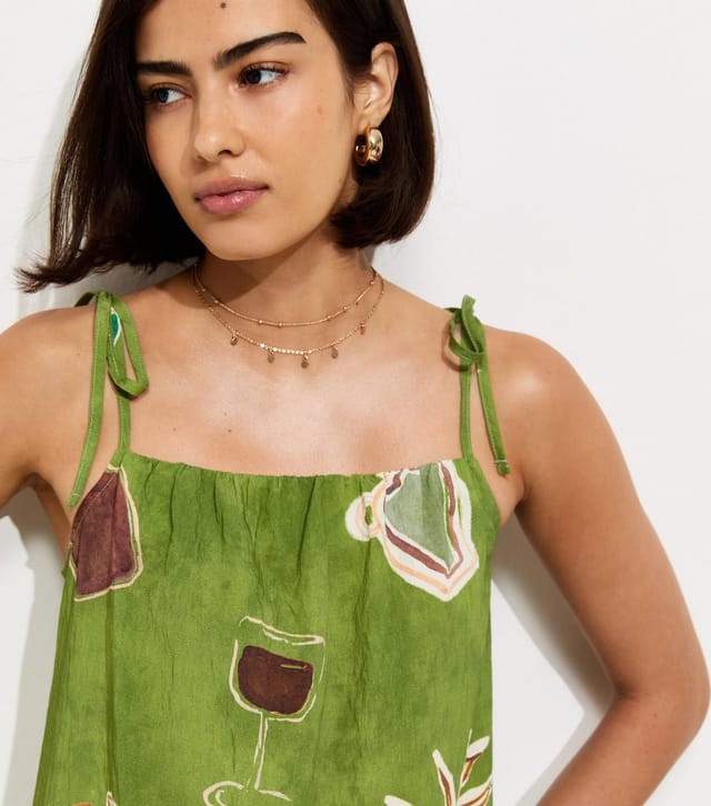 New Look Women's Green Border Print Tiered Midi Dress New Look - 2