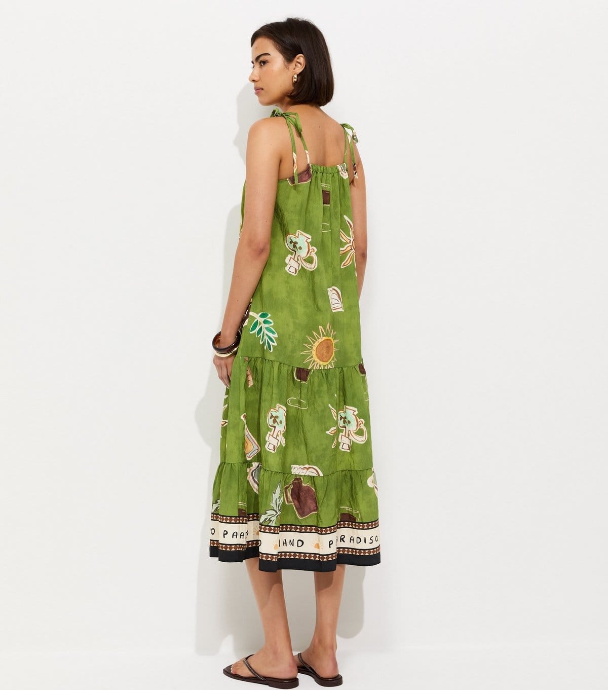 New Look Women's Green Border Print Tiered Midi Dress New Look - 4