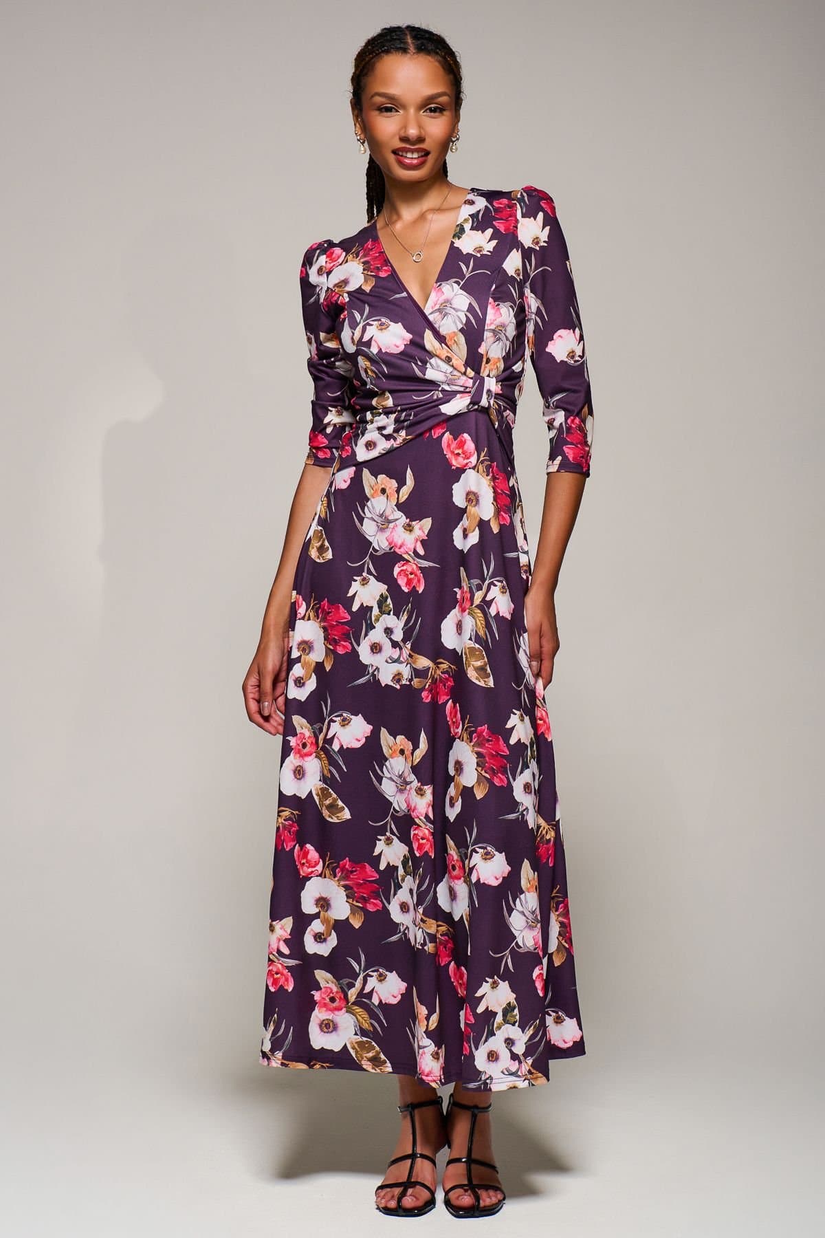 Jolie Moi Jolie Moi Women's Jersey Fit & Flare Maxi Dress in Purple