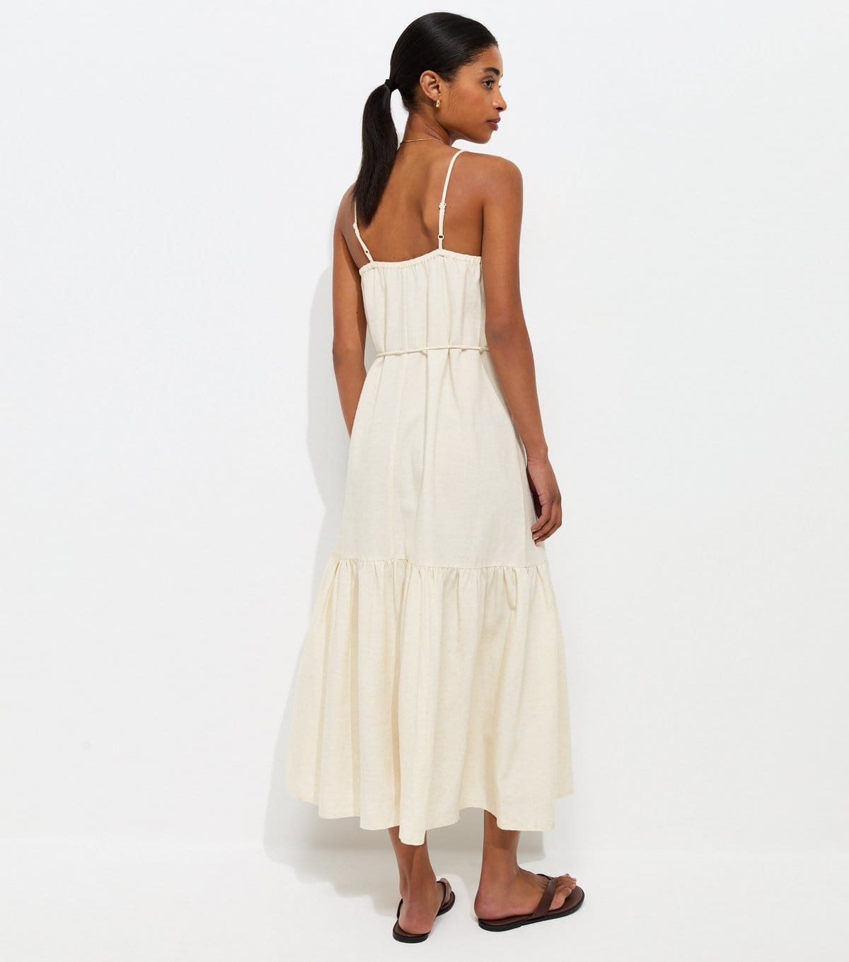 New Look Women's Cream With Cotton Palm Embroidered Belted Midi Dress New Look - 4