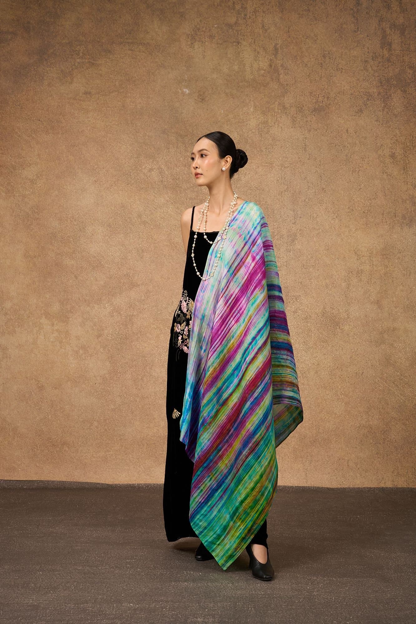 Silk and Bears Silk and Bears Multicoloured Silk Scarf - Rainbow Brushstrokes