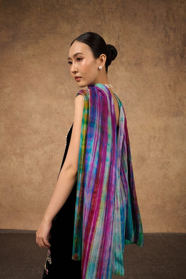 Silk and Bears Silk and Bears Women's Hand-Dyed Silk Scarf- Multicoloured, Slate Grey & Mist Blue Brushstrokes - 100% Lightweight Mulberry Silk - 2
