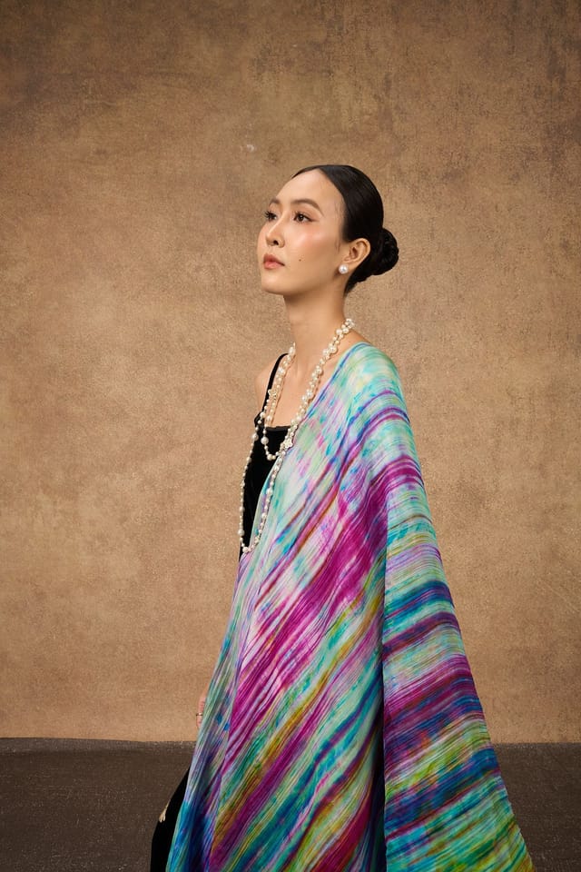 Silk and Bears Silk and Bears Women's Hand-Dyed Silk Scarf- Multicoloured, Slate Grey & Mist Blue Brushstrokes - 100% Lightweight Mulberry Silk - 3