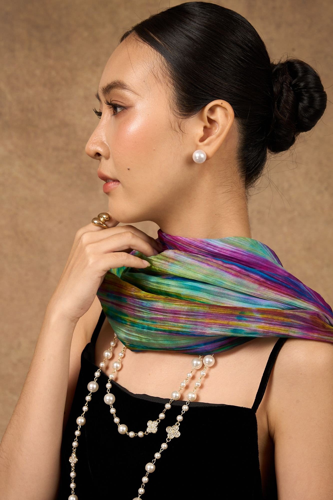 Silk and Bears Silk and Bears Women's Hand-Dyed Silk Scarf- Multicoloured, Slate Grey & Mist Blue Brushstrokes - 100% Lightweight Mulberry Silk - 4