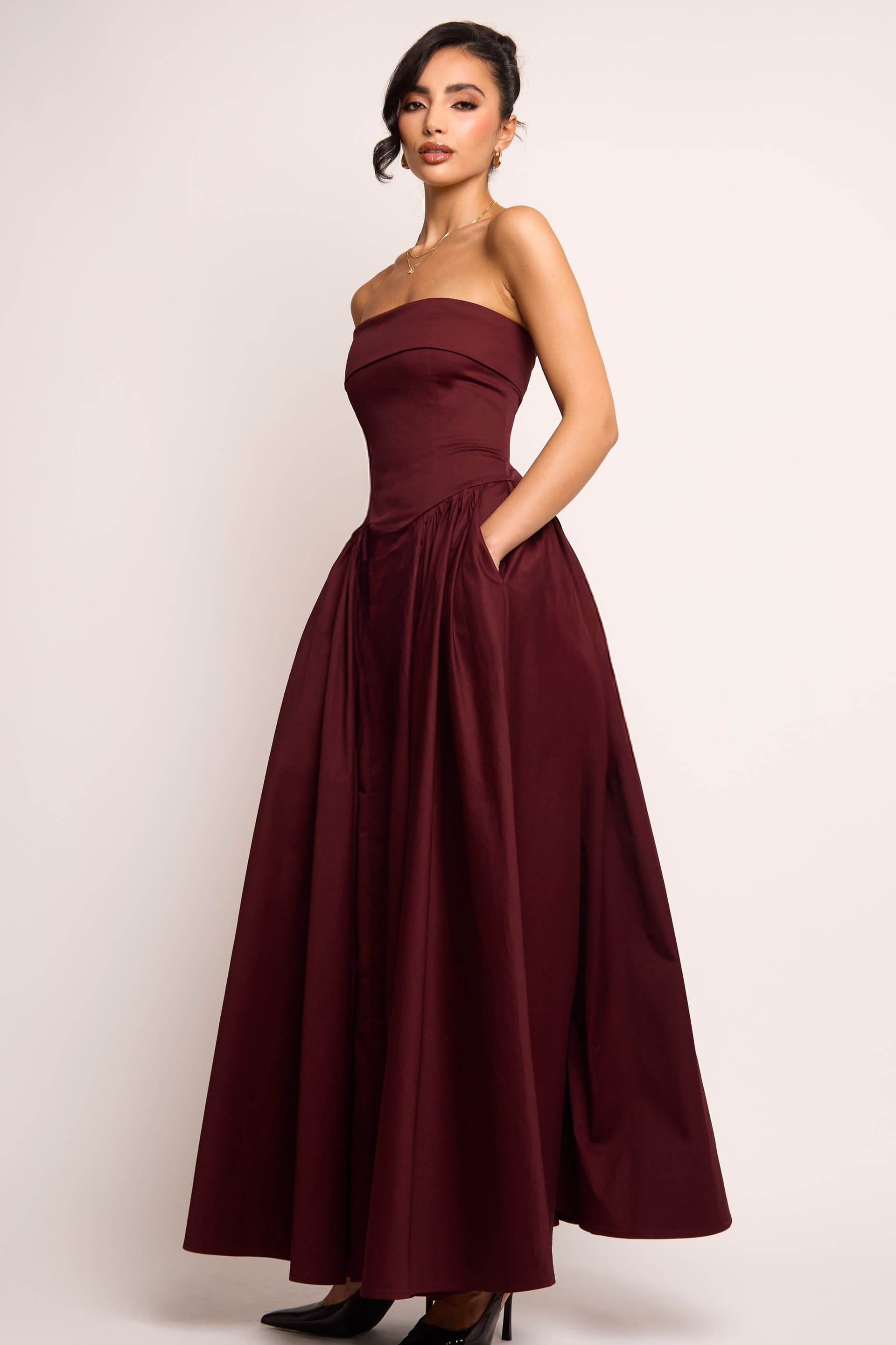 Jaded Rose Jaded Rose Women's Edith Burgundy Bandeau Corset Gown Maxi Dress