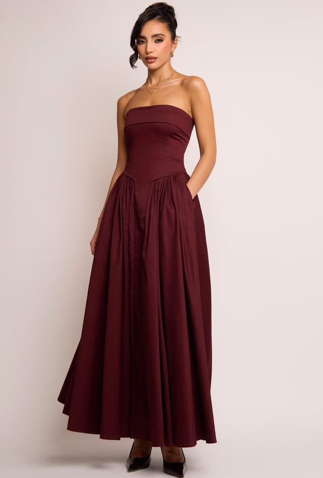 Jaded Rose Jaded Rose Women's Edith Burgundy Bandeau Corset Gown Maxi Dress - 3