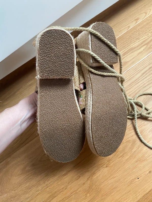 ASOS Asos 6 sandals lace up embroidered flowers boho feel small heel raffia feel