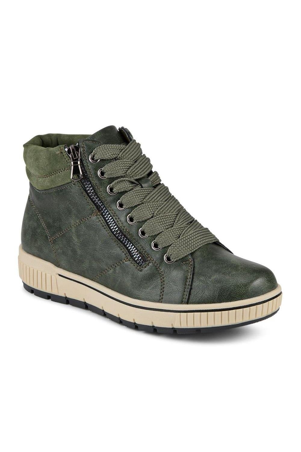 Pavers Pavers Women's Lace Up Trainers with Side Zip in Khaki