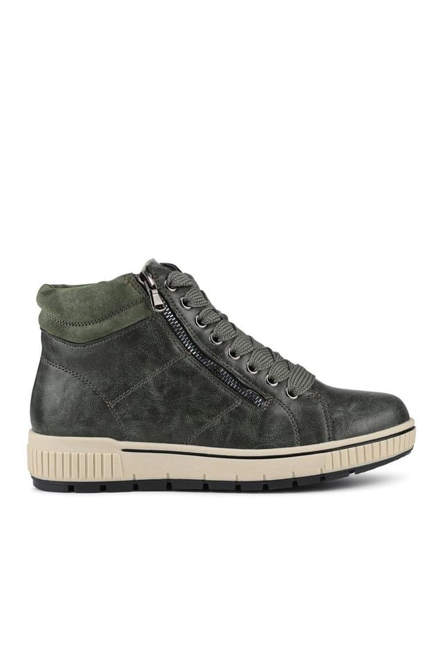 Pavers Pavers Women's Lace Up Trainers with Side Zip in Khaki - 2