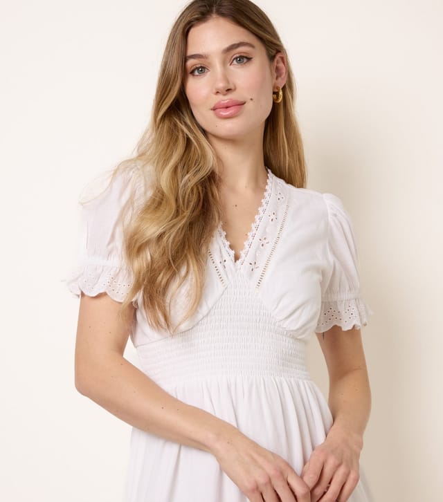 Blue Vanilla Women's Off White Cotton Broderie Anglaise Midi Dress Blue Vanilla New Look - 2