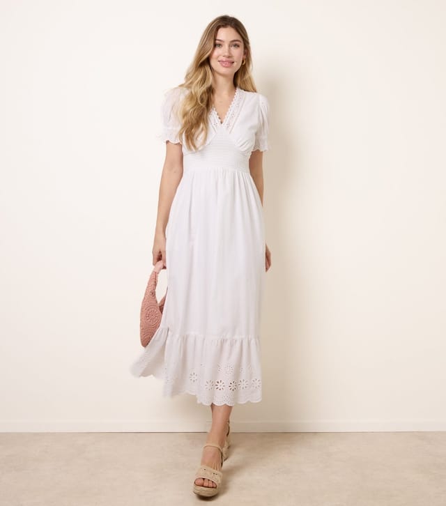 Blue Vanilla Women's Off White Cotton Broderie Anglaise Midi Dress Blue Vanilla New Look - 3