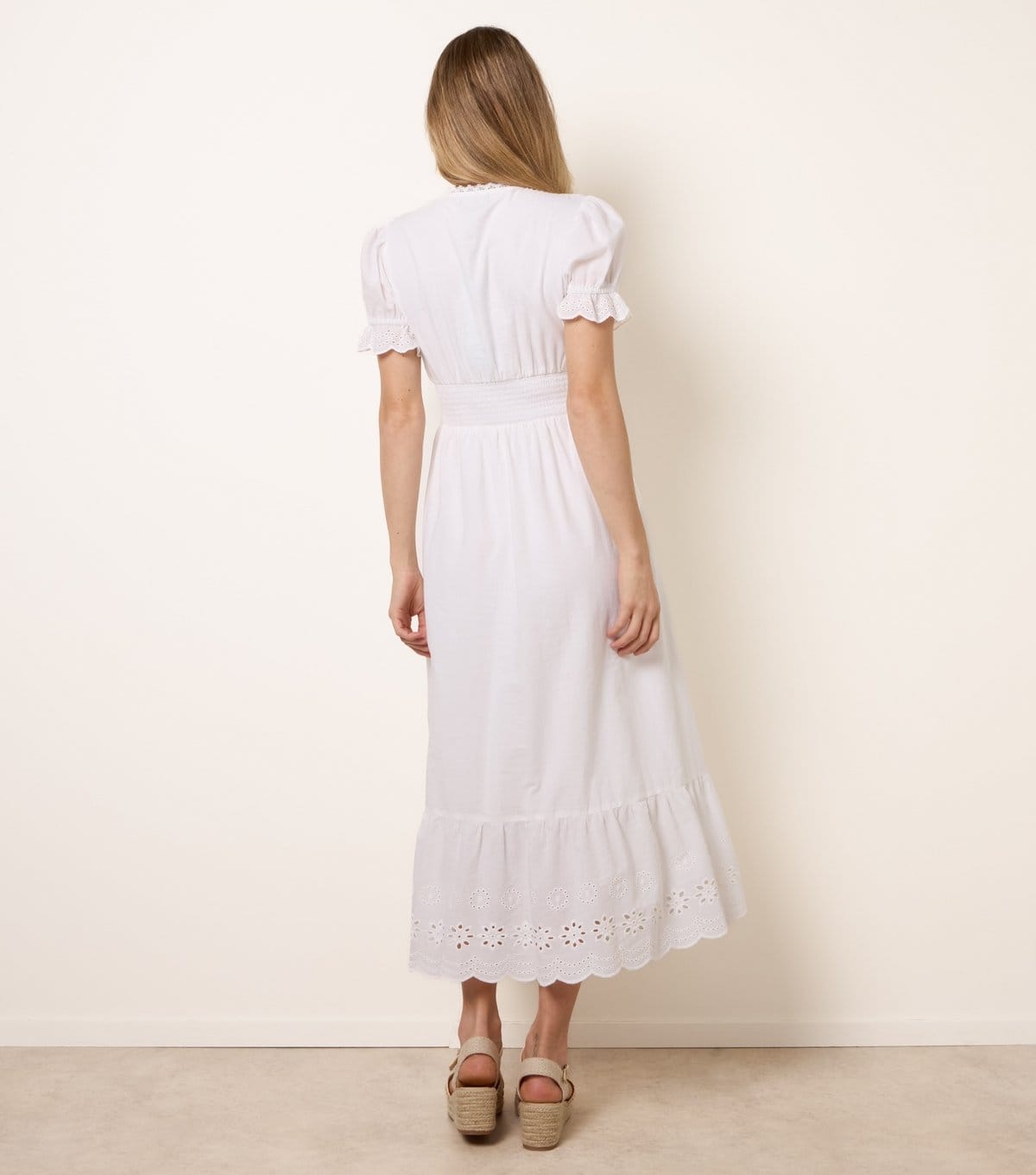 Blue Vanilla Women's Off White Cotton Broderie Anglaise Midi Dress Blue Vanilla New Look - 4