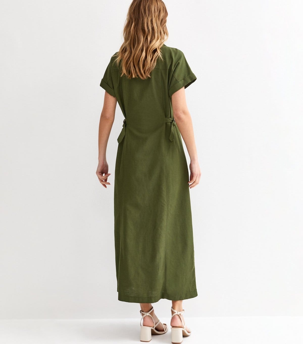 New Look Women's Dark Khaki Linen Blend Shirt Midi Dress New Look - 4