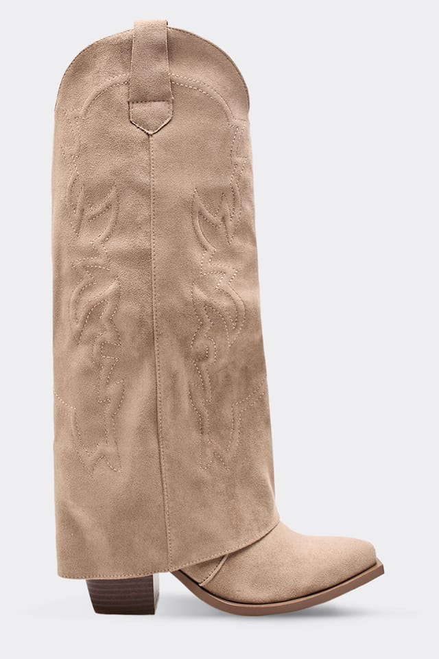 EGO EGO Women's Knee High Embroidered Faux Suede Block Heel Boots in Light Beige - 3
