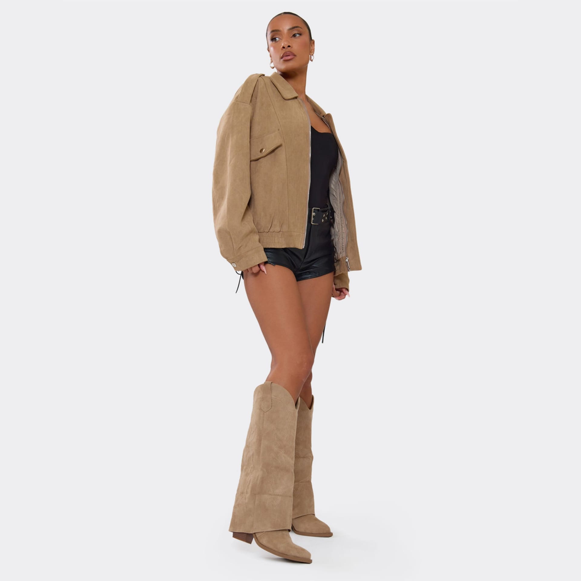 EGO EGO Women's Knee High Embroidered Faux Suede Block Heel Boots in Light Beige - 4