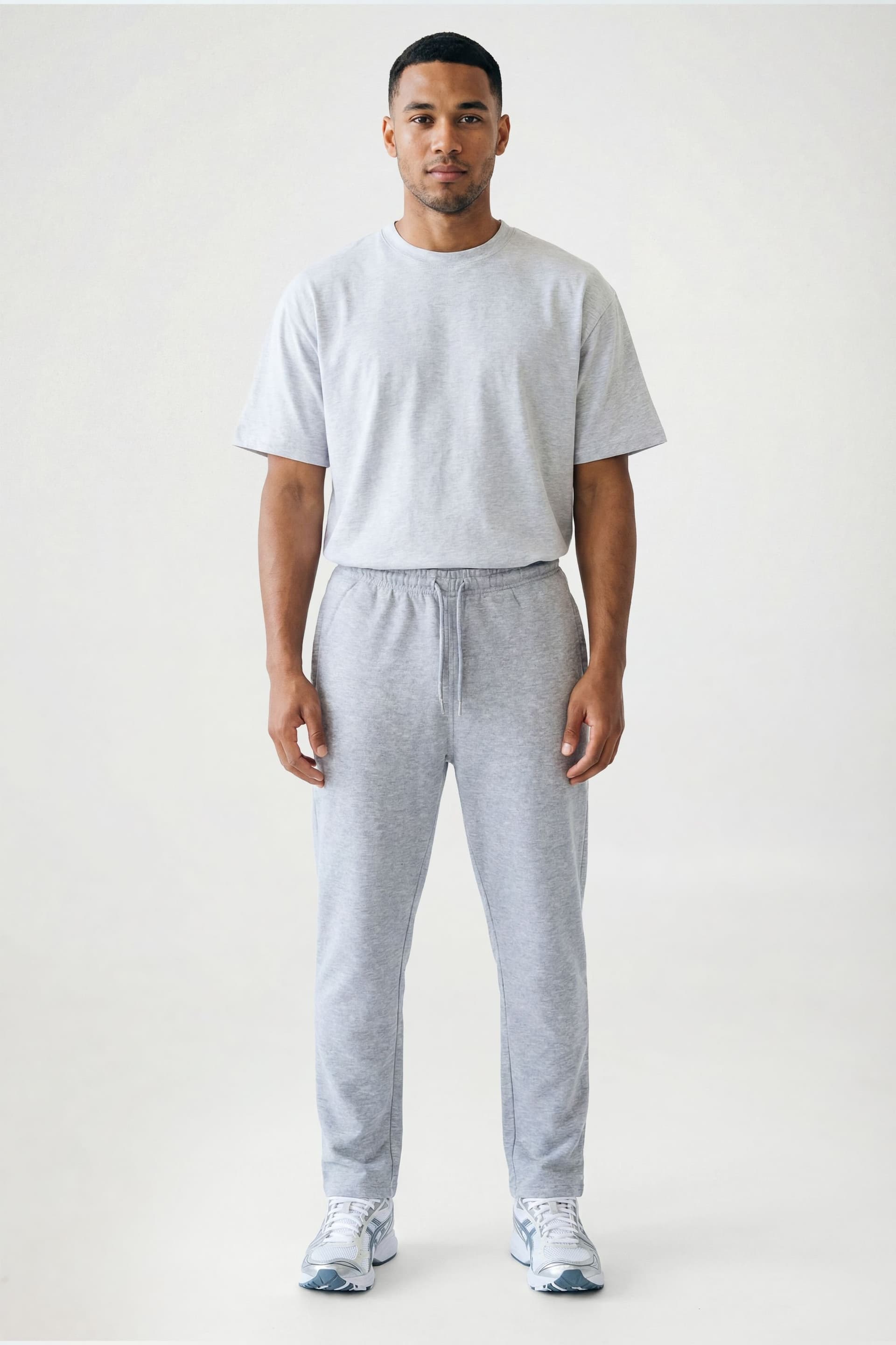 CICAY CICAY Men's Open Hem Drawstring Joggers - Cotton Blend Straight Leg in Mid Grey