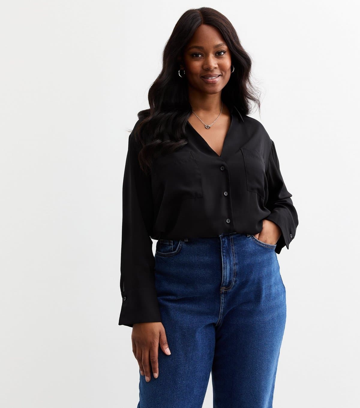 New Look Women's Plus Size Black Crepe Shirt Curves New Look