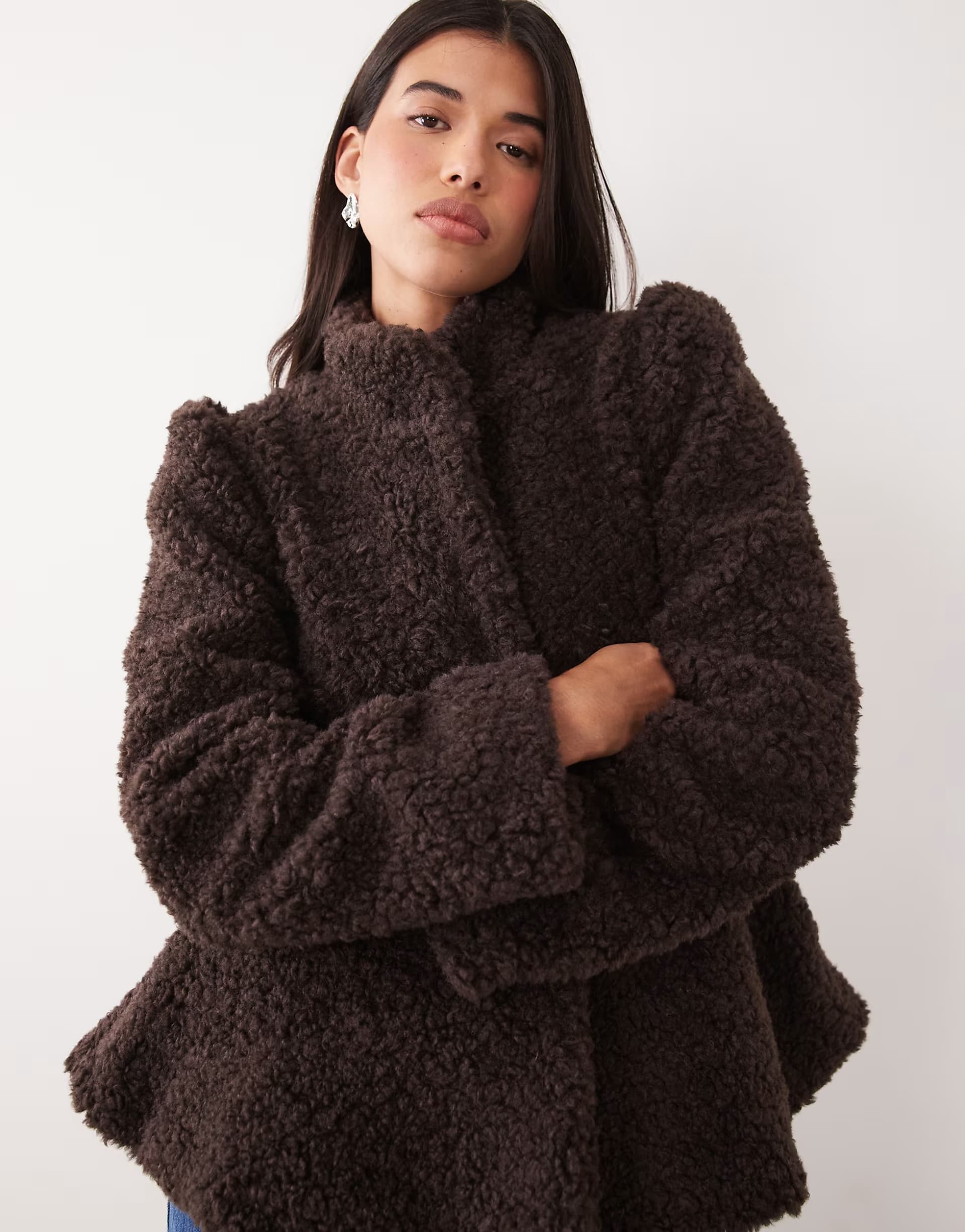 ASOS Gina tricot structured borg blazer coat in brown