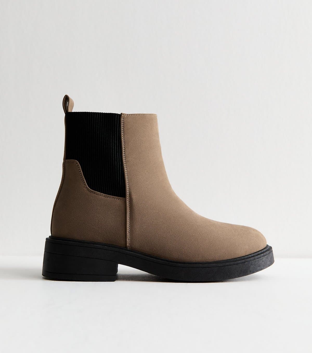 New Look Women's Wide Fit Light Brown Faux Suede Chunky Sole Chelsea Ankle Boots Vegan New Look