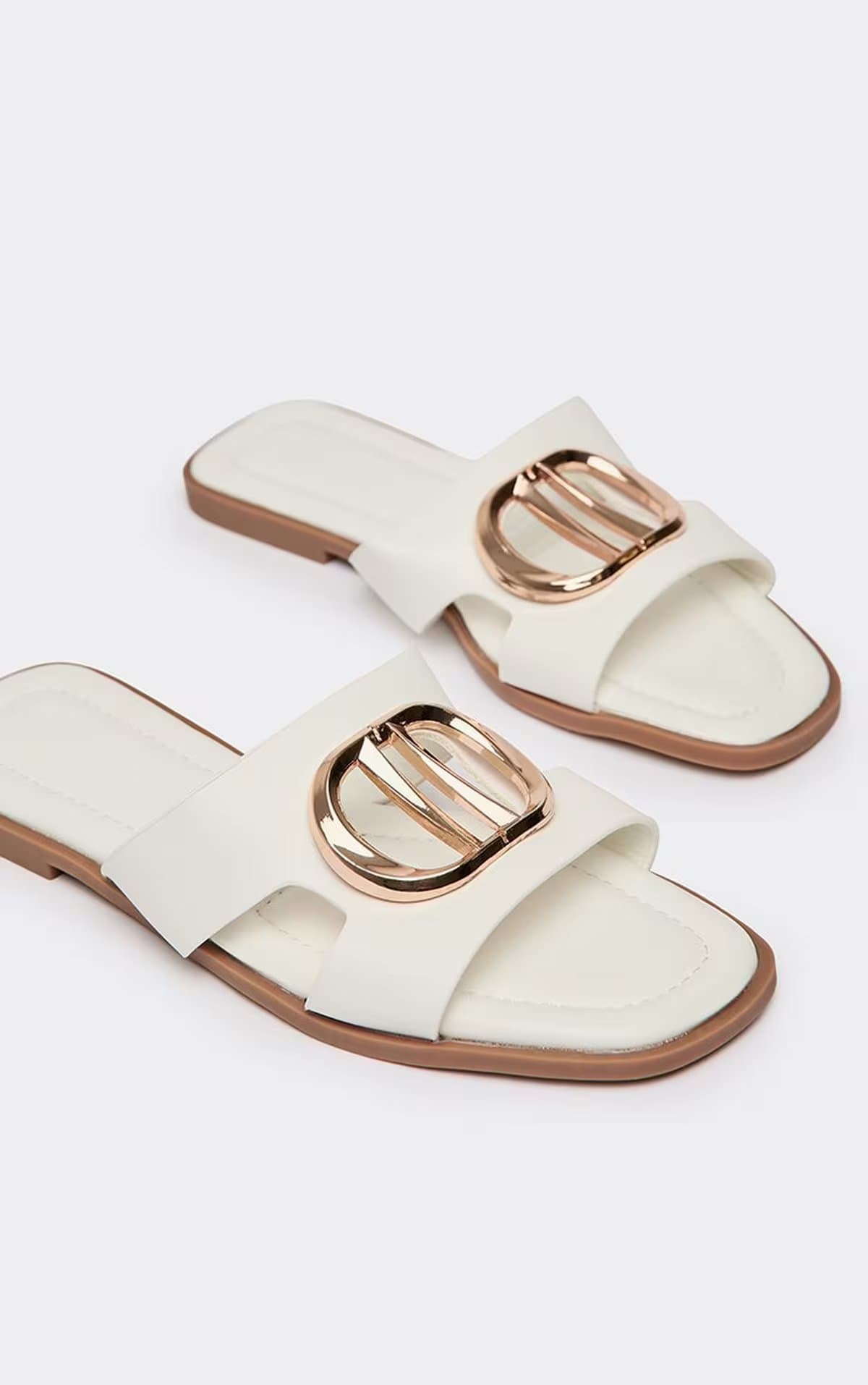 EGO Merlie Cut Out Trim Detail Flat Slider Sandal In White Faux Leather, Women's Size UK 4